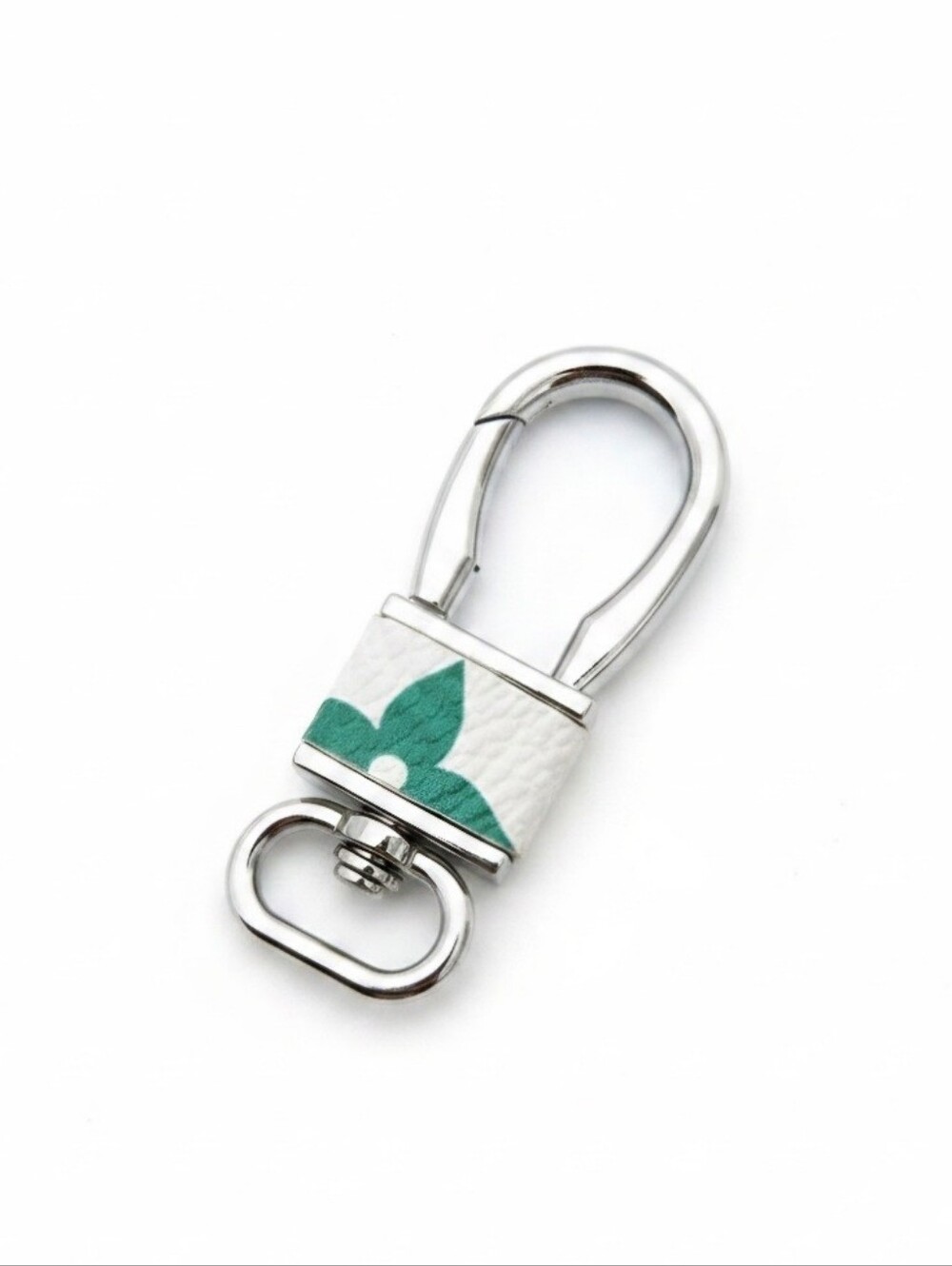 New Upcycled Custom Keyholder Louis Vuitton Leather Flower Keychain Silver